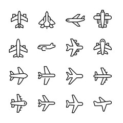 Sticker - Set of air plane related vector line icons.