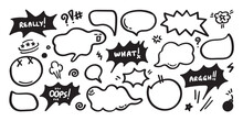 Hand Drawn Set Of Speech Bubbles With Dialog Words,- Vector Illustration.