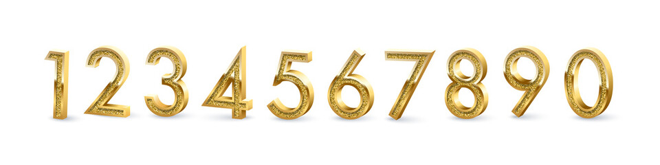 Wall Mural - Golden numbers isolated on white background. Vector design elements.