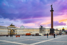 Winter Palace, Hermitage Museum And And Alexander Column.  Saint Petersburg. Russia.