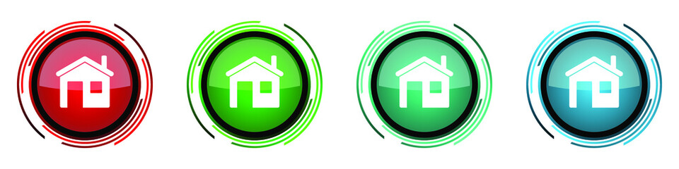 Fototapete - House round glossy vector icons, home, set of buttons for webdesign, internet and mobile phone applications in four colors options isolated on white background