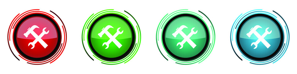 Leinwandbilder - Tools round glossy vector icons, service set of buttons for webdesign, internet and mobile phone applications in four colors options isolated on white background