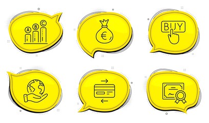 Wall Mural - buying sign. diploma certificate, save planet chat bubbles. graph chart, money bag and credit card l
