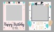 Collection of two happy birthday to you frames vector illustration. Set of white and pink collage for memorable picture cartoon design. Celebration and party concept