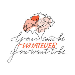 Wall Mural - Abstract one line flower with pastel shapes and lettering. Fashion typography slogan design 