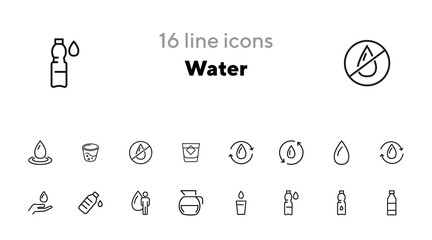 Poster - Water line icon set. Drop, bottle, glass, jar. Water concept. Can be used for topics like fresh water, nature, ecology, recycling