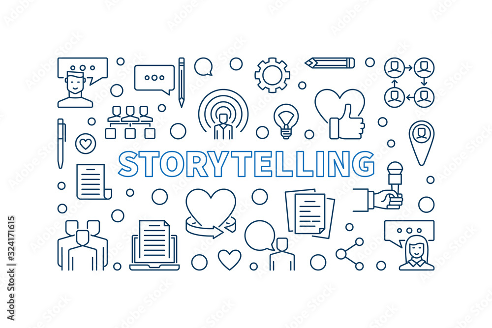 Storytelling vector concept horizontal illustration in thin line style ...