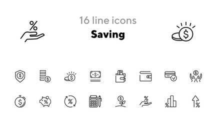 Saving line icon set. Salary, purse, graph, piggy bank. Money concept. Can be used for topics like budget, finance, banking, deposit, investment