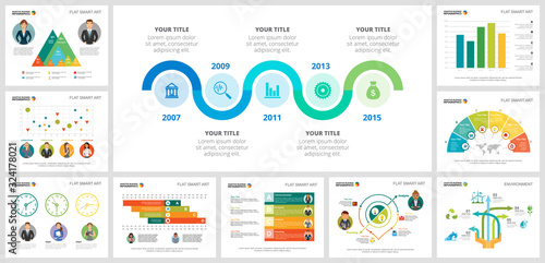 Fotomural Colorful planning or ecology concept infographic charts set