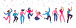© venimo - Vector illustration in flat simple style - happy jumping team - smiling men and women dancing