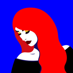 Young woman model in profile in pop art style. Sexy girl for advertising with bright hair