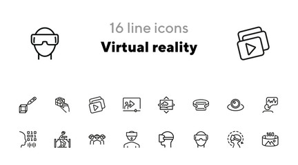 Virtual reality line icon set.Virtual reality glasses, programming, vr game. Technology concept.Vector illustration can be used for topics like progress, technology, entertainment
