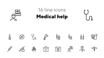 Sticker - Medical help line icon set. Syringe, injection, doctor, first aid kit. Medicine concept. Can be used for topics like hospital, therapy, treatment