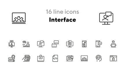 Interface line icon set. Home page, locked smartphone, messenger. Communication concept. Can be used for topics like app development, programming, setting