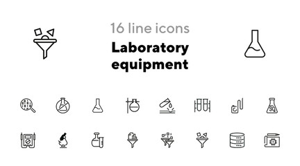 Laboratory equipment icons. Set of line icons on white background. Science concept. Vector illustration can be used for topics like investigation, experiment