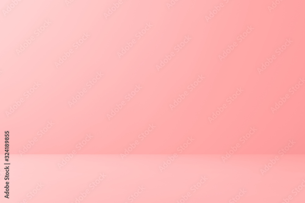 Blank pink display on floor background with minimal style. Blank stand for showing product. 3D rendering. - obrazy, fototapety, plakaty 