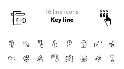 Key line icons. Set of line icons on white background. Safety concept, Key, locker, entry phone. Vector illustration can be used for house, house security, computer programs
