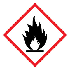 Sticker - Flammable CLP hazard symbol. Diamond shape red border and white background. Perfect for backgrounds, backdrop, sign, icon, symbol, poster, sticker, label and wallpapers.