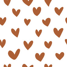 Abstract Brown Hearts Modern Seamless Pattern. Vector Simple Modern Trendy Background. Hand Drawn Hearts Shape For Valentines Day, Creative Art Pastel Color Pattern Background