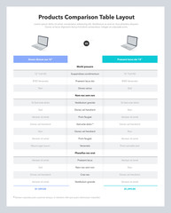 Poster - Two products comparison table layout with place for description. Modern flat infographic design template for website or presentation.
