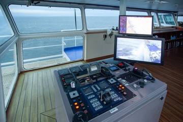 The wheelhouse of a ferry