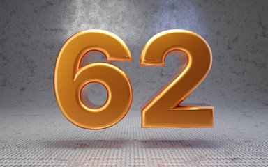 Wall Mural - Golden number 62 on metal textured background.