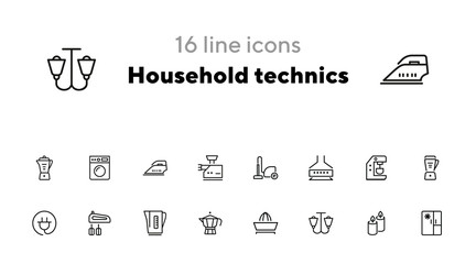 Poster - Household technics icons. Set of line icons on white background. Tea pot, mixer, fridge. Home concept. Vector illustration can be used for topics like progress, device, gadget