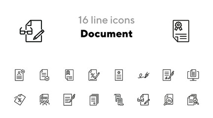 Document line icon set. Statistics, examination, report. Expertise concept. Can be used for topics like signing contract, paperwork, business analysis