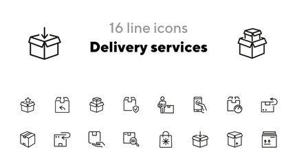 Delivery services line icon set. Carton box, package, order. Delivery concept. Vector illsutration can be used for topics like post office, online shopping, logistic