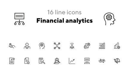 Poster - Financial analytics line icon set. Idea, bitcoin, graph, report. Business concept. Can be used for topics like finance, startup, planning