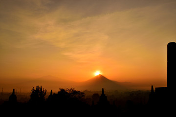 Wall Mural - View from the Borobudur temple at sunrise