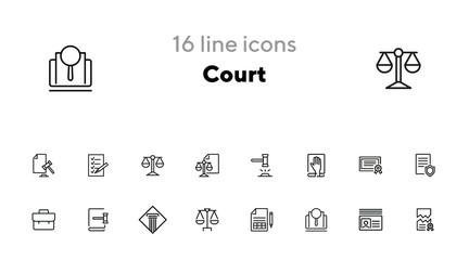 Poster - Court line icon set. Gavel, oath, scale. Law concept. Can be used for topics like courthouse, trial, crime