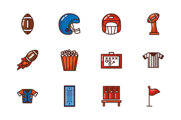 Wall Mural - bundle of american football set icons