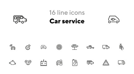 Poster - Car service line icon set. Lift, battery, van, key. Car concept. Can be used for topics like garage, vehicle repair, technical support