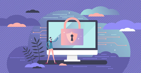 Wall Mural - Cyber security concept, flat tiny person vector illustration