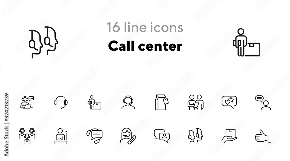 Call center line icon set. Operator, employee, contact center. Customer service concept. Can be used for topics like hotline, consulting, support - obrazy, fototapety, plakaty 