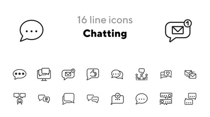 Poster - Chatting line icon set. Like, meeting, messages, typing. Communication concept. Can be used for topics like messenger, negotiation, email