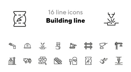 Building line icons. Set of line icons on white background. Building blocks, cement, truckload. Construction concept. Vector illustration can be used for topics like building, house, development