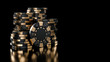 Modern Black And Gold Casino Chips, Isolated On The Black Background - 3D Illustration