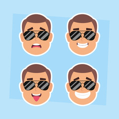 Canvas Print - group of man faces with sunglasses characters