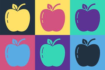 Pop art Apple icon isolated on color background. Fruit with leaf symbol. Vector Illustration