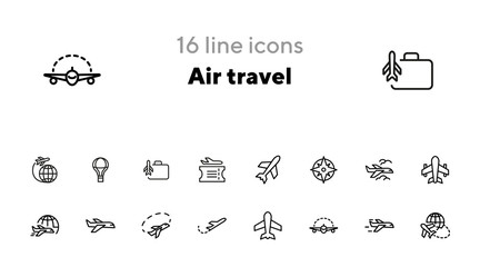 Air travel icon. Set of line icons on white background. World tour, airplane, trip. Airlines concept. Vector illustration can be used for topics like travel, tourism, transportation