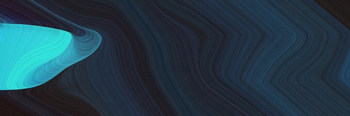 Poster - flowing horizontal banner with very dark blue, medium turquoise and steel blue colors. dynamic curved lines with fluid flowing waves and curves