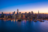 Fototapeta  - San Francisco downtown buildings skyline aerial sunset evening