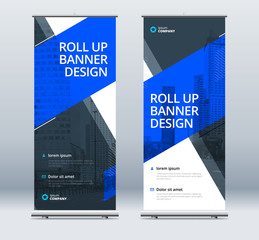 Wall Mural - blue business roll up banner. abstract roll up background for presentation. vertical roll up, x-stan
