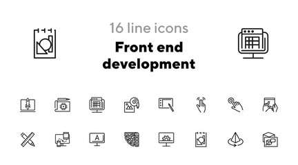 Wall Mural - Front end development icon set. Line icons collection on white background. Palette, gadget, interface. Graphic design concept. Can be used for topics like technology, screen, drawing