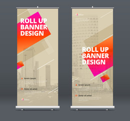 Wall Mural - biege business roll up banner. abstract roll up background for presentation. vertical roll up, x-sta