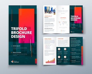 Wall Mural - Tri fold brochure design with line shapes, corporate business template for tri fold flyer. Creative concept folded flyer or brochure.