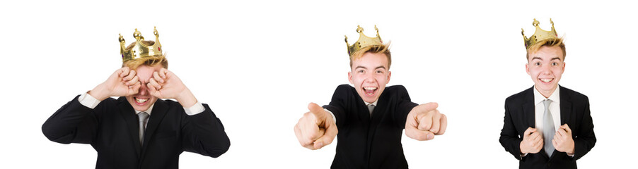 Wall Mural - Businessman with crown isolated on white