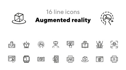 Sticker - Augmented reality line icon set. Smartphone, games, book reader. Modern technology concept. Can be used for topics like 3d modeling, simulators, development